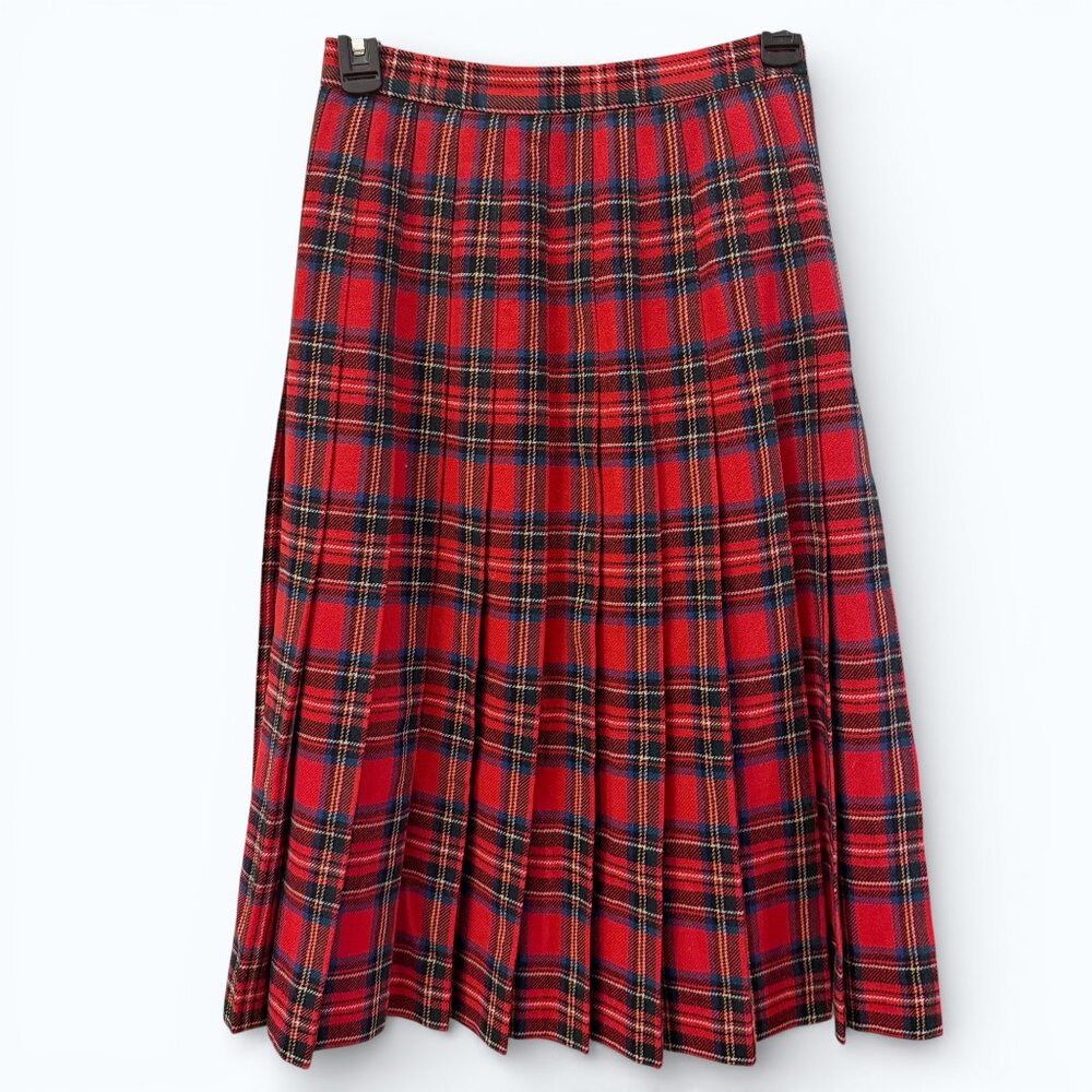 Vintage 70s The Villager Red Plaid Pleated Skirt XS